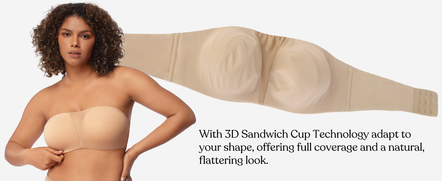 Plus Size Full Coverage Bandeau Fiery Bra Anti-Slip Underwire Support for Large Breast