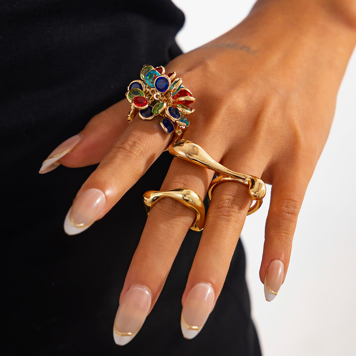 Color Gemstone Pendant Tassel Ring