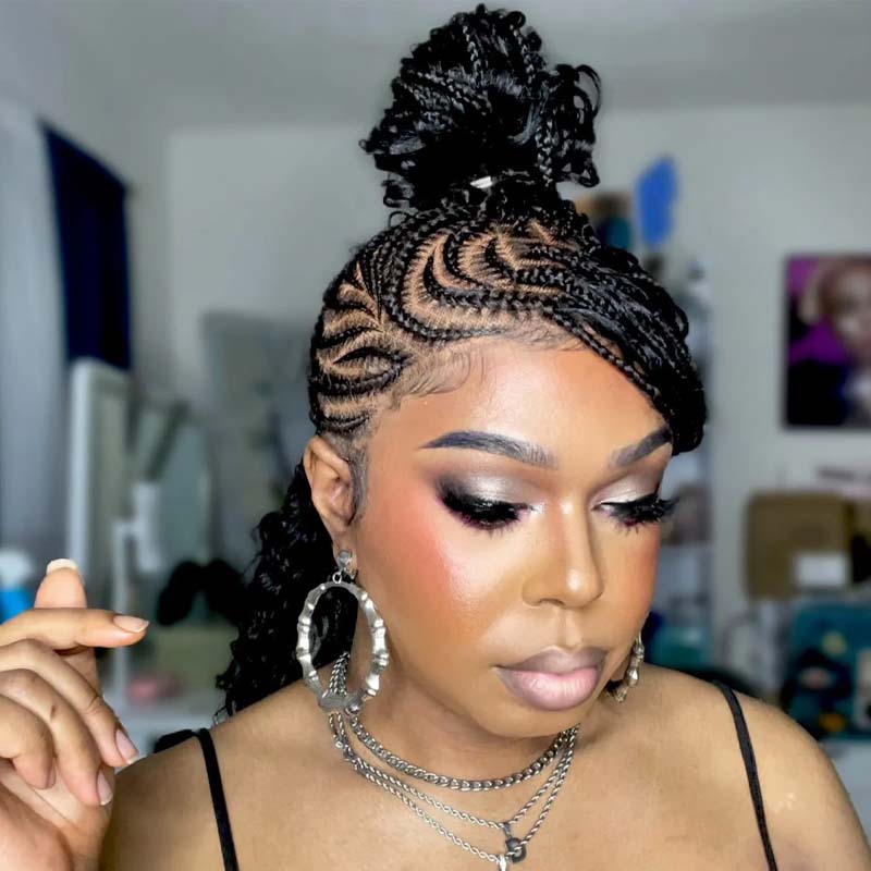 Mohawk Bohemian Cornrow Style (Black Color, Waist Length, Swiss Full Lace)