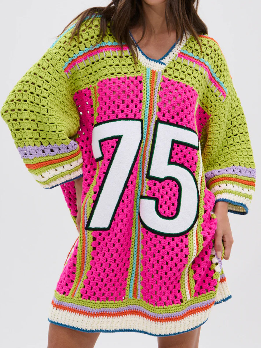 Color Block Crochet Jersey Dress