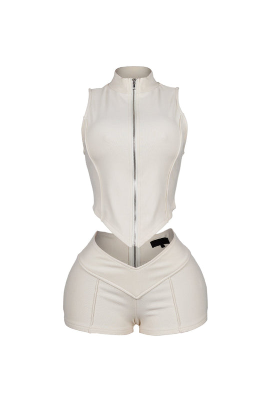 Classic Zip Up Cropped Tank Top & Shorts SET