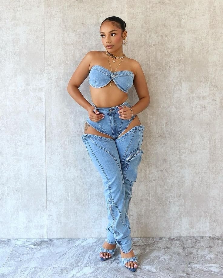 Boss Babe Denim Tube Top & Cut Out Pants SET