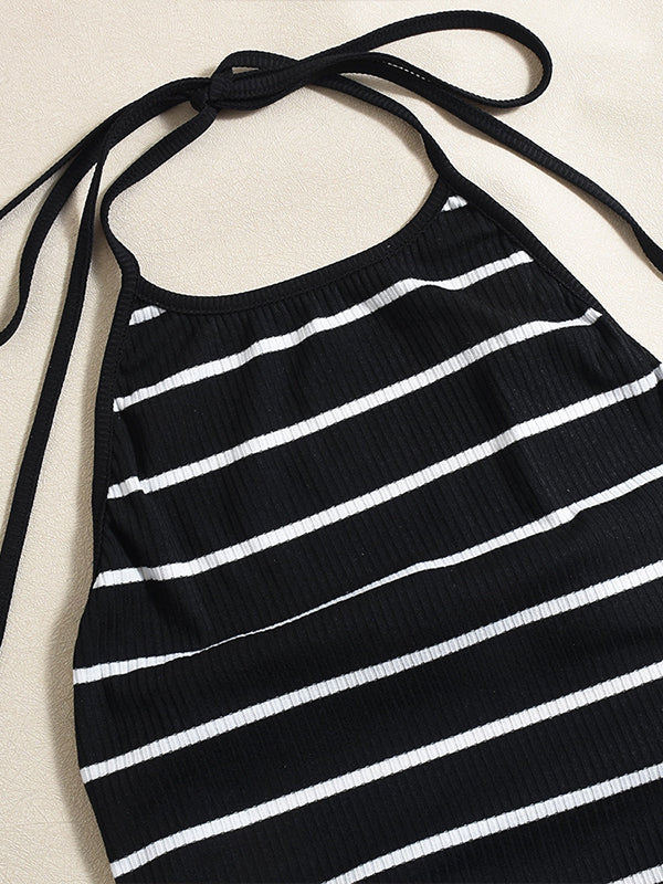 Fashion Striped Halter Neck Maxi Dress