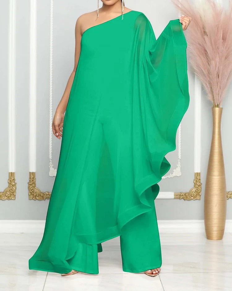 Women's One Shoulder Asymmetric Ruffle Jumpsuit
