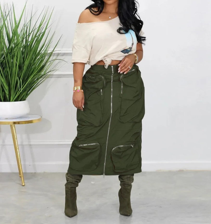 Front Split High Waisted Maxi Skirt