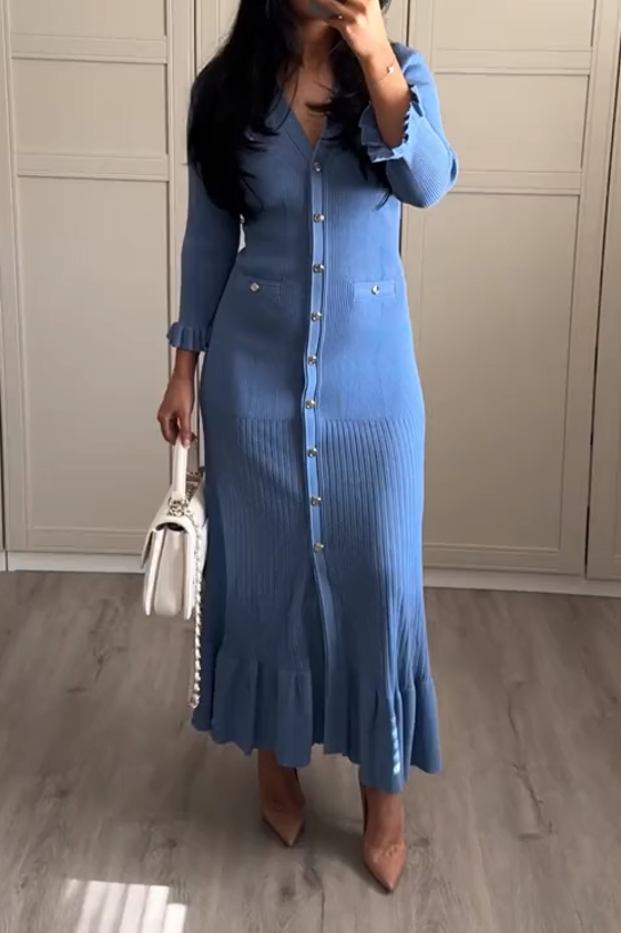 Knitted Slim Fit Pleated Sweater Dress