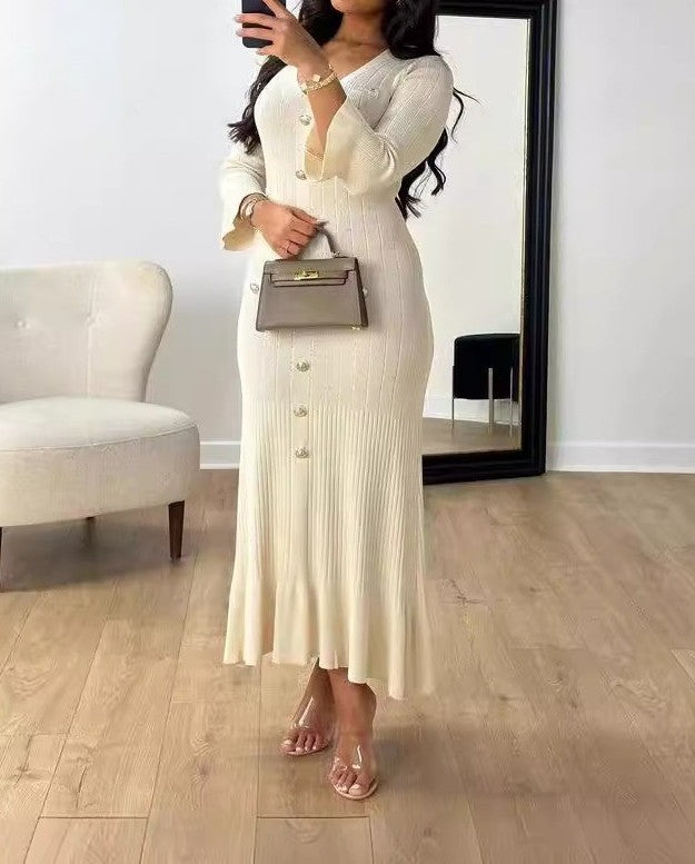 Knitted Slim Fit Pleated Sweater Dress