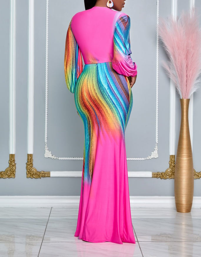 Ruched Deep V Neck Tummy Control Maxi Dress