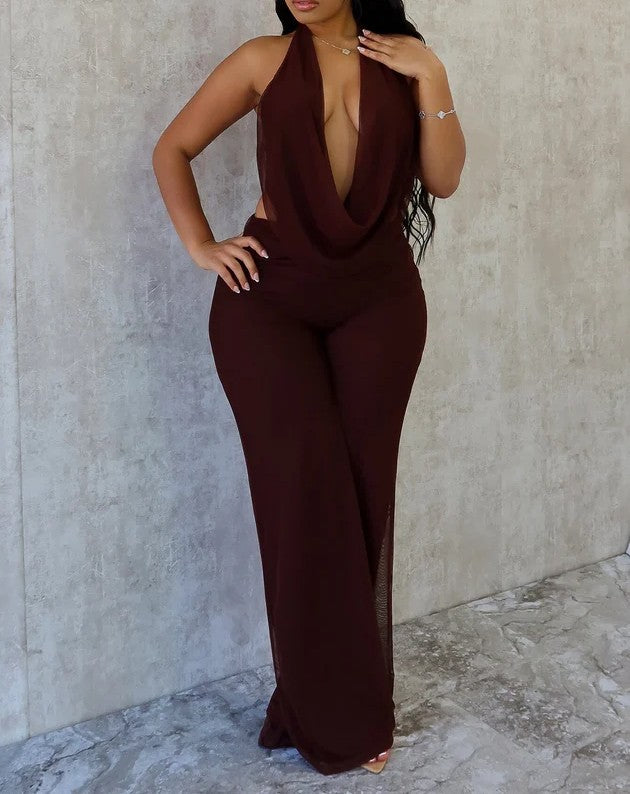 Evie Mesh Cowl Neck Jumpsuit