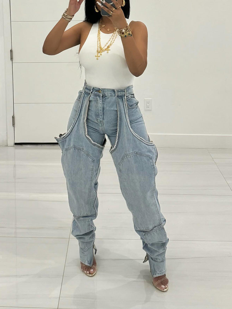 Thigh High Double Denim Pants