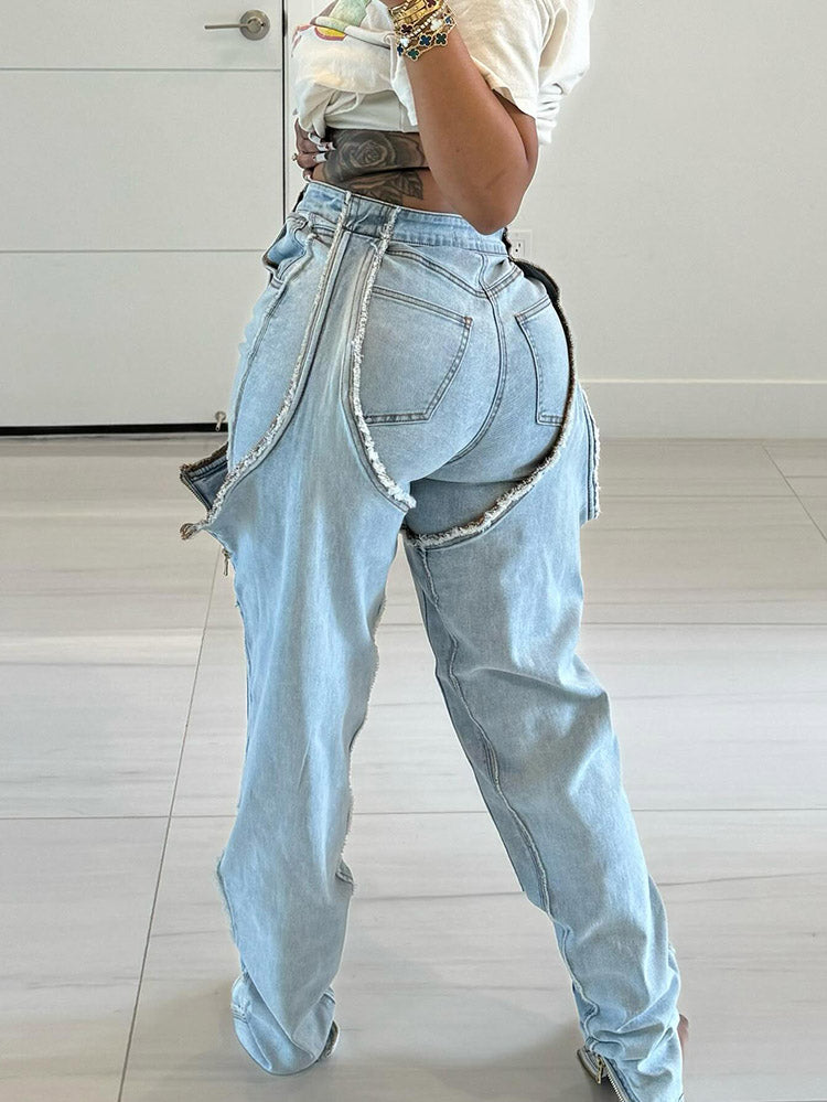 Thigh High Double Denim Pants