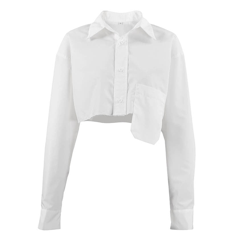 Solid Color Cropped Shirt With Pockets