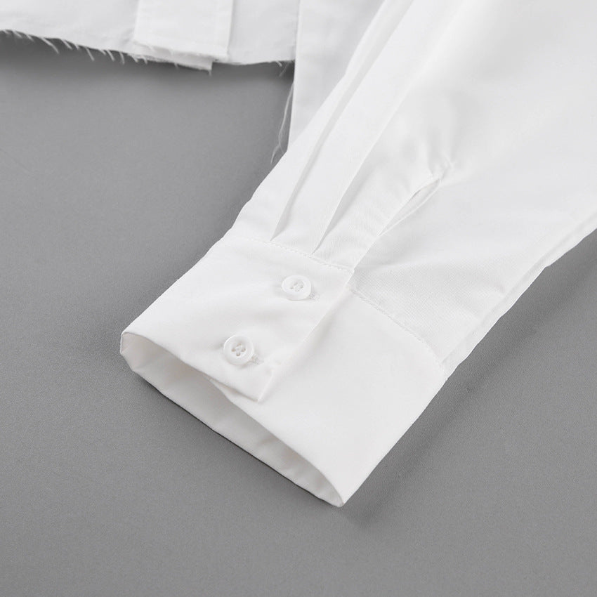Solid Color Cropped Shirt With Pockets