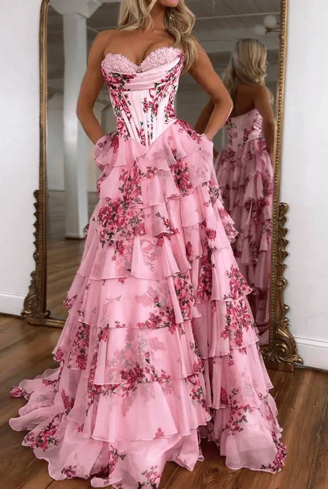 (⏰Limited Time Offer 49% OFF)Sexy Pink Floral Corset Dress