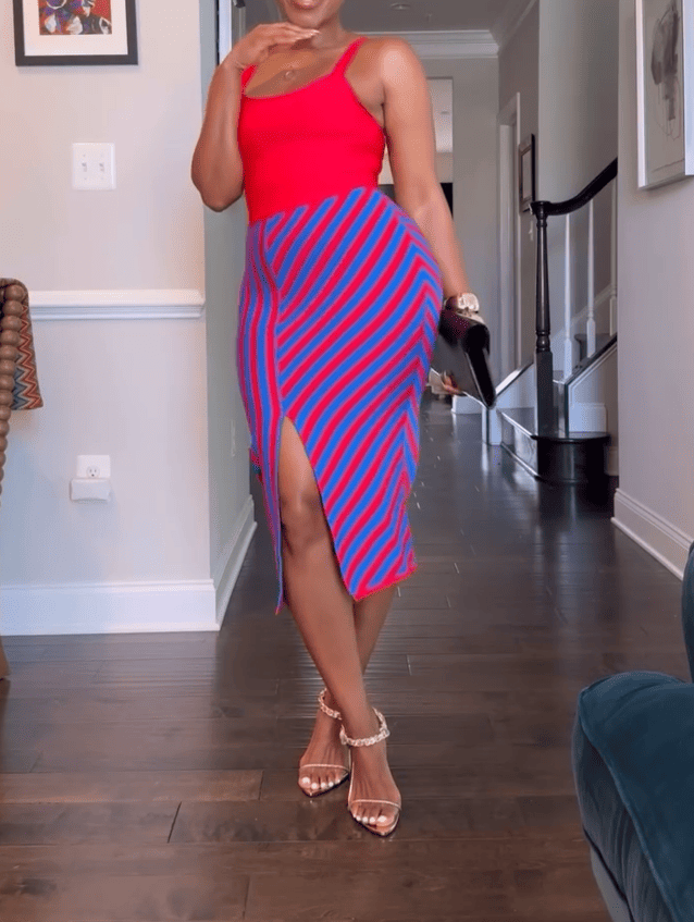 Multi-color Patchwork Striped Midi Dress