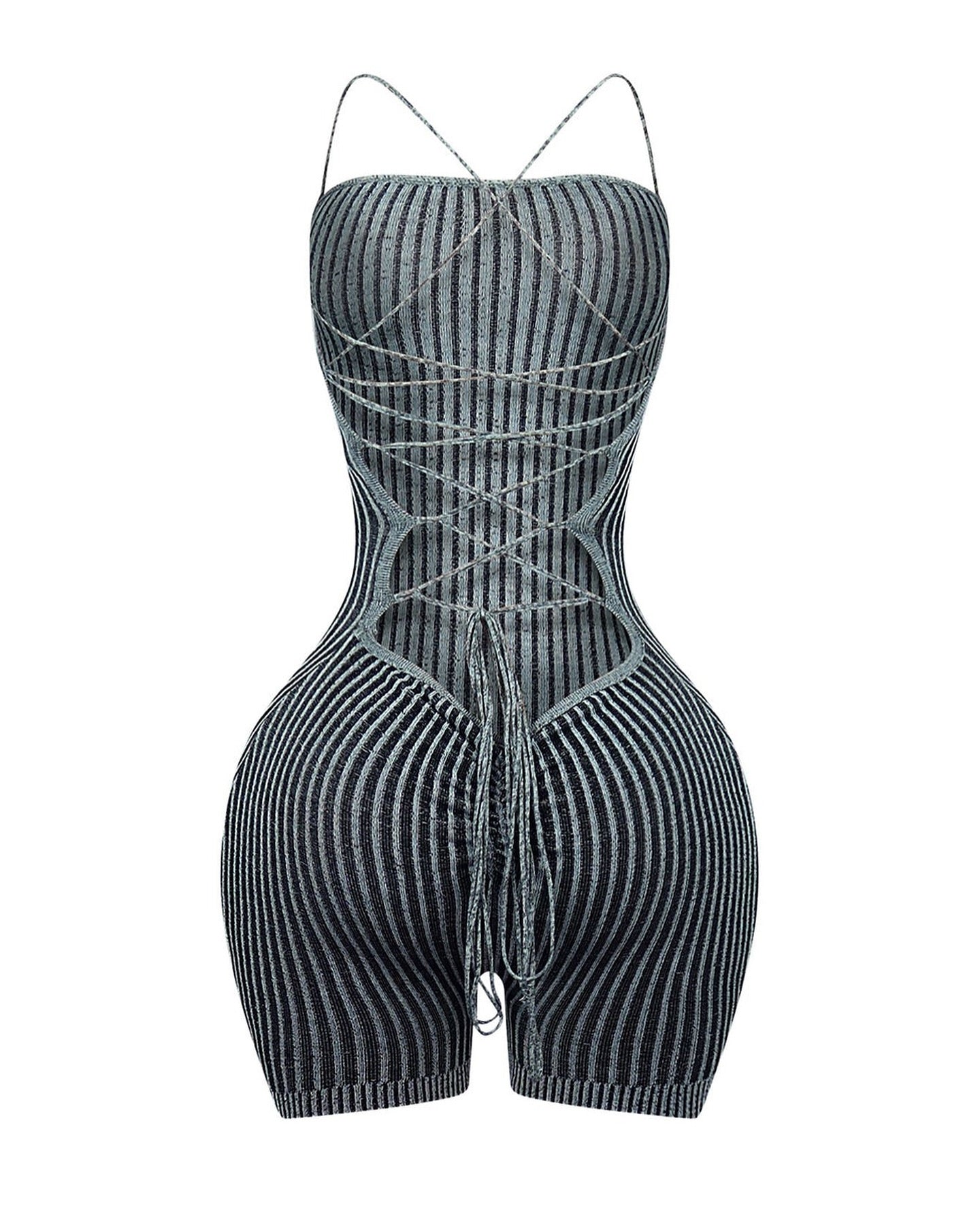 Details Two Tone Ribbed Knit Romper