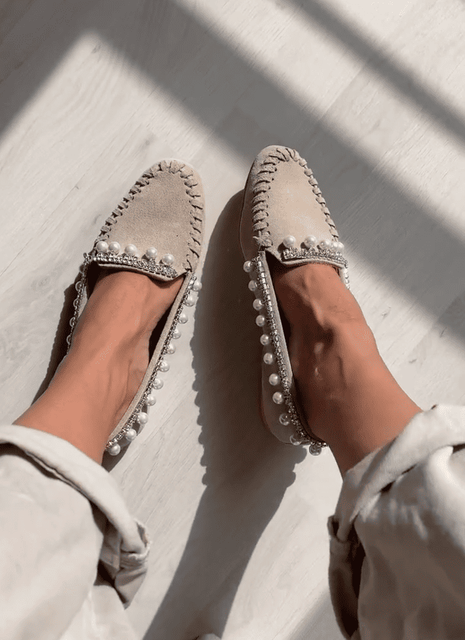 Pearl and diamond embellished loafers