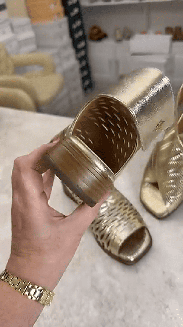 Stylish golden hollow fish mouth ankle sandals
