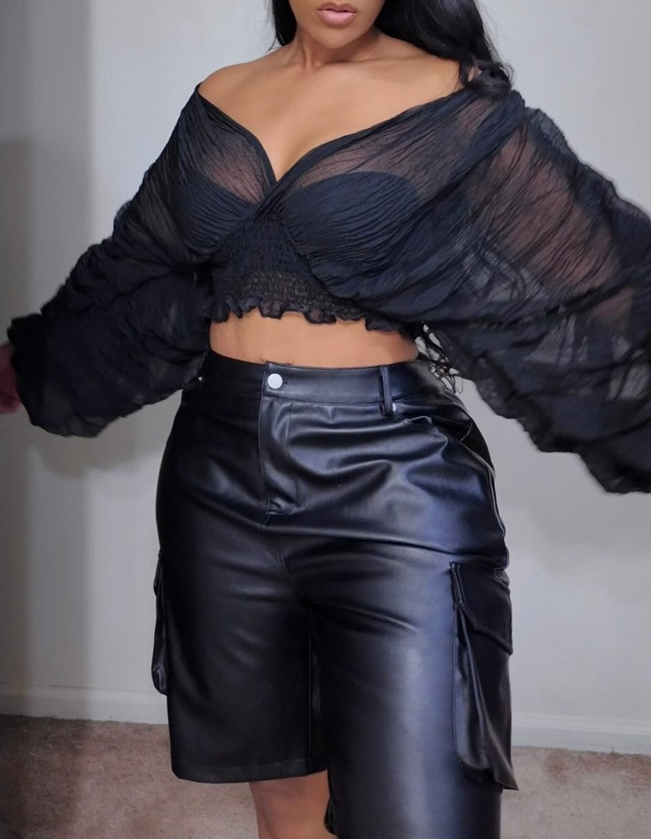 Pleated Puff Sleeve Fashion Top