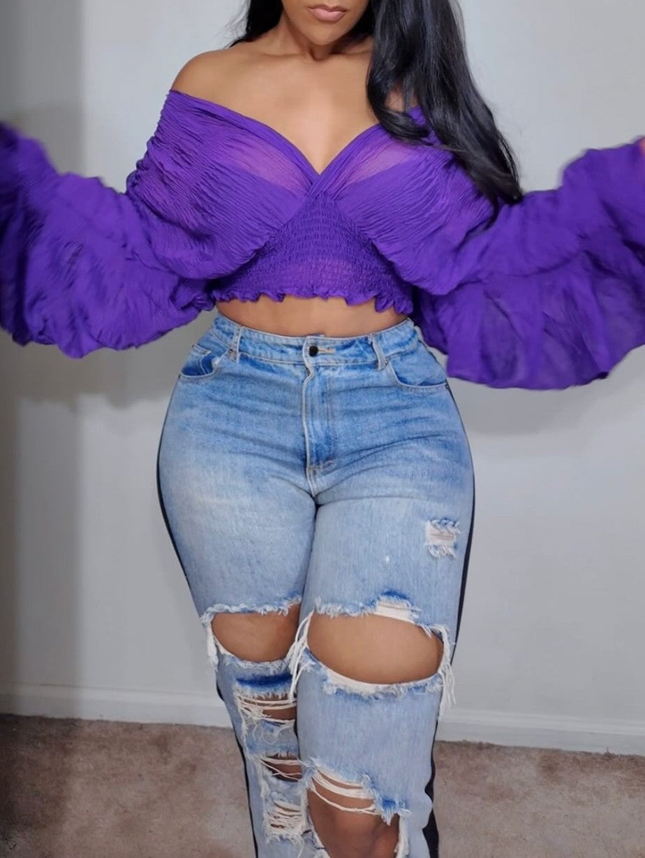 Pleated Puff Sleeve Fashion Top