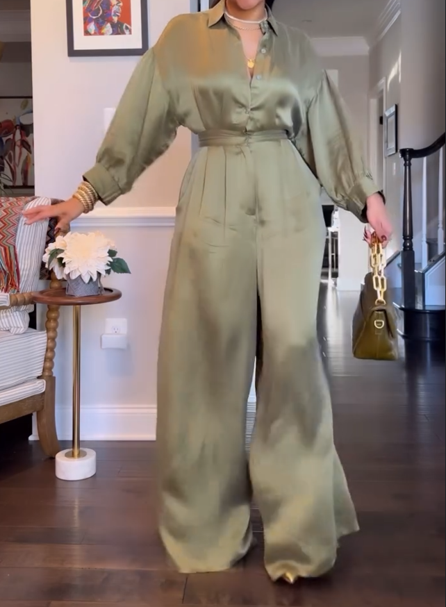 Tuck Silk Wide-Leg Jumpsuit