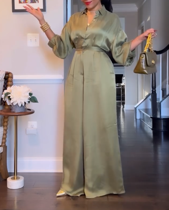 Tuck Silk Wide-Leg Jumpsuit
