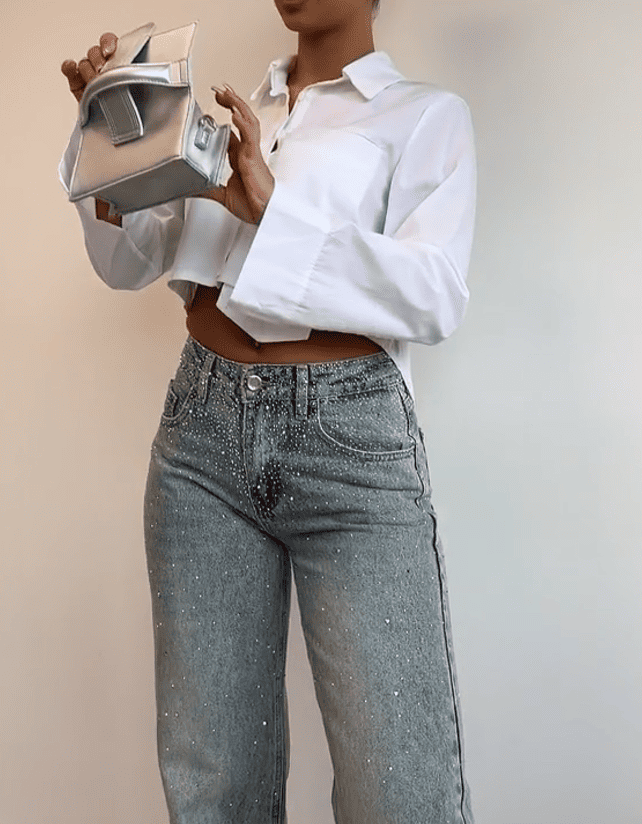 Exclusive rhinestone jeans vintage wash