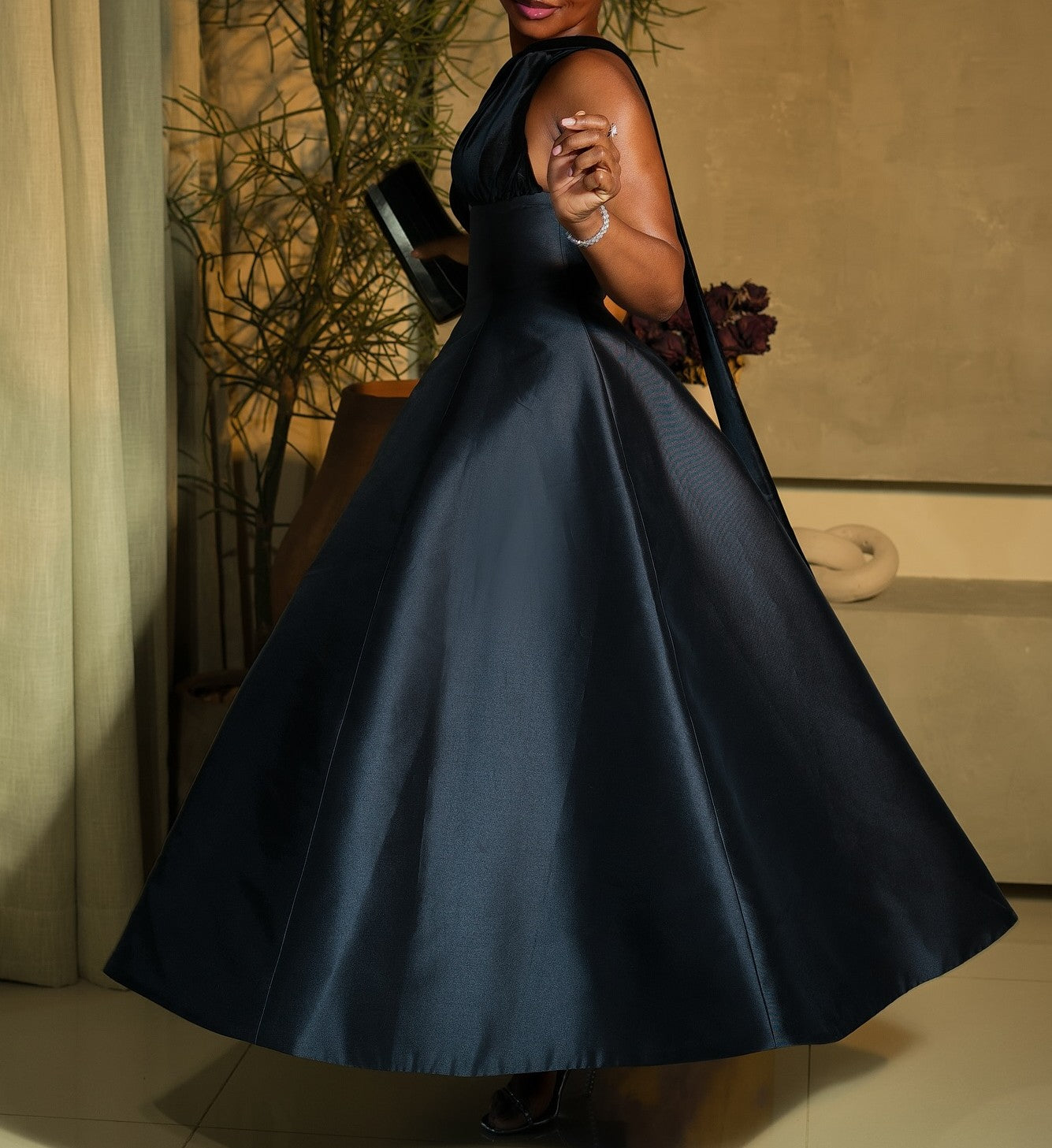Satin One Shoulder Neck Sleeveless Dress