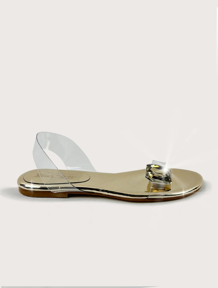 Large Crystal Flat Sandals