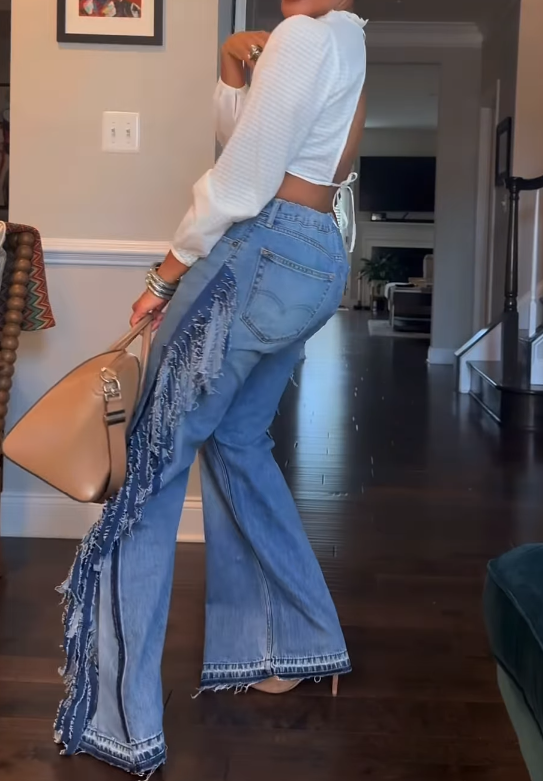 Blue Denim Fringed Destroyed Pants