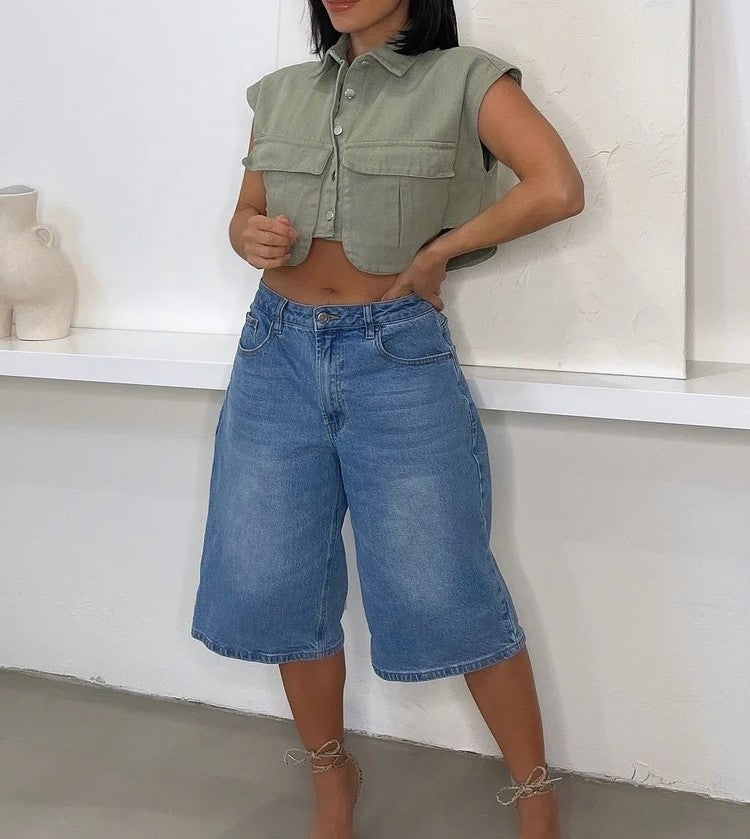 Halle Denim Crop Top