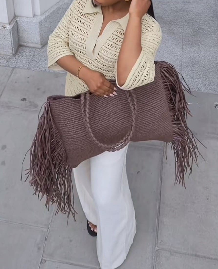 Straw Bag With Fringe
