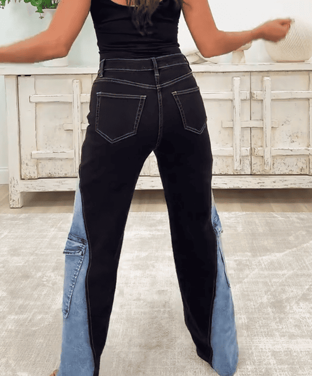 High-waisted Colorblock Cargo Jeans