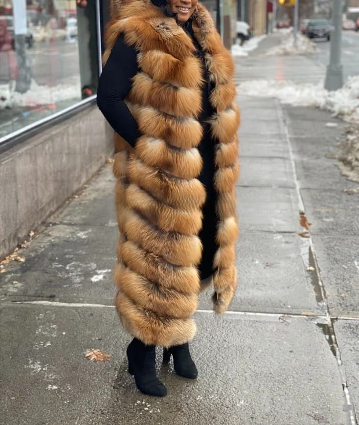 Long Red Fox Fur Vest With Hood(✔Free shipping)