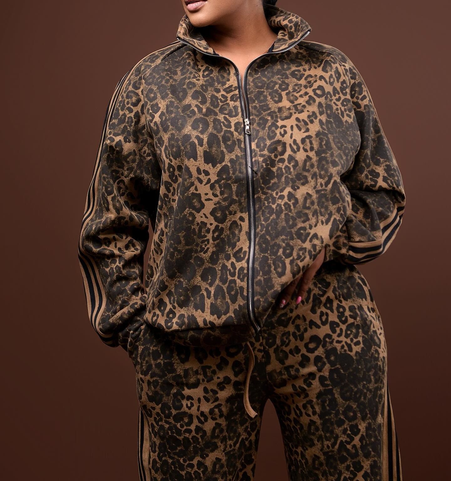 Leopard Print Striped Track Set