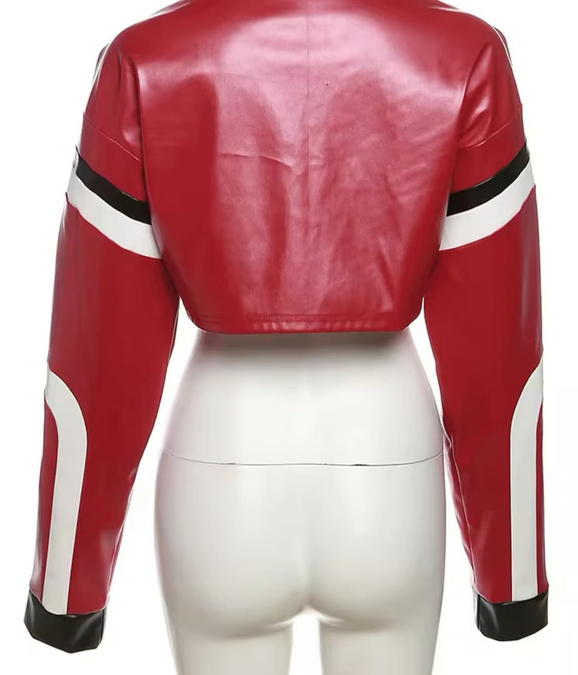 Colorblock Motorcycle PU Cropped Jacket