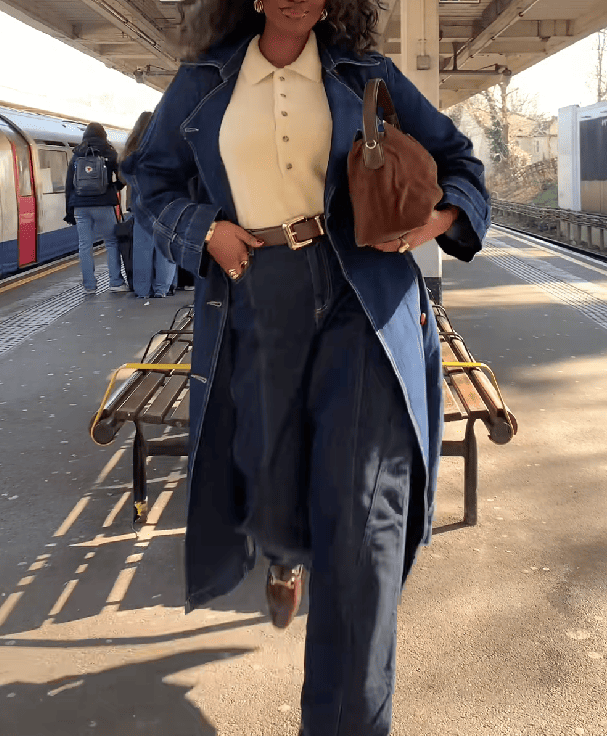 Chic Denim Belted Trench Coat