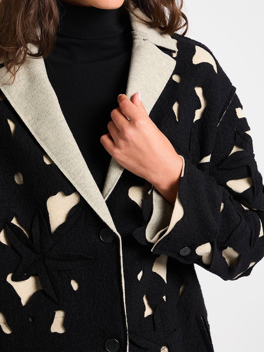 Floral Single-breasted Cutout Coat