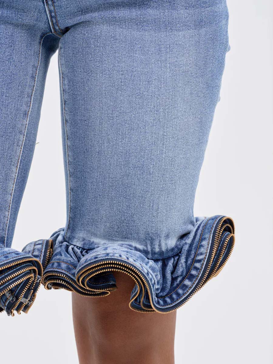 Layered Ruffled Denim Short