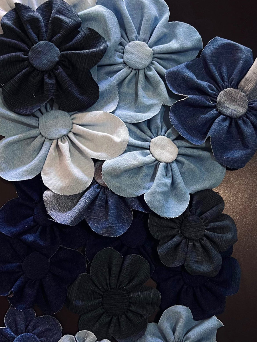 3D Flower Denim Strapped Mini Dress