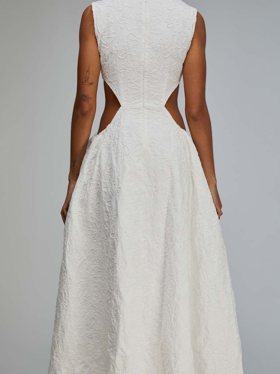 Embroidered Cut Out Midi Dress