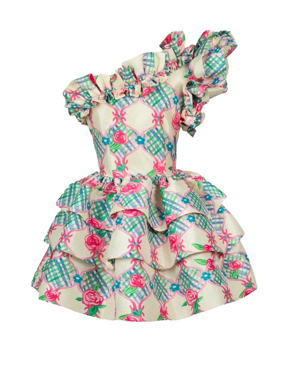 Floral Print Ruffled One-sleeve Dress