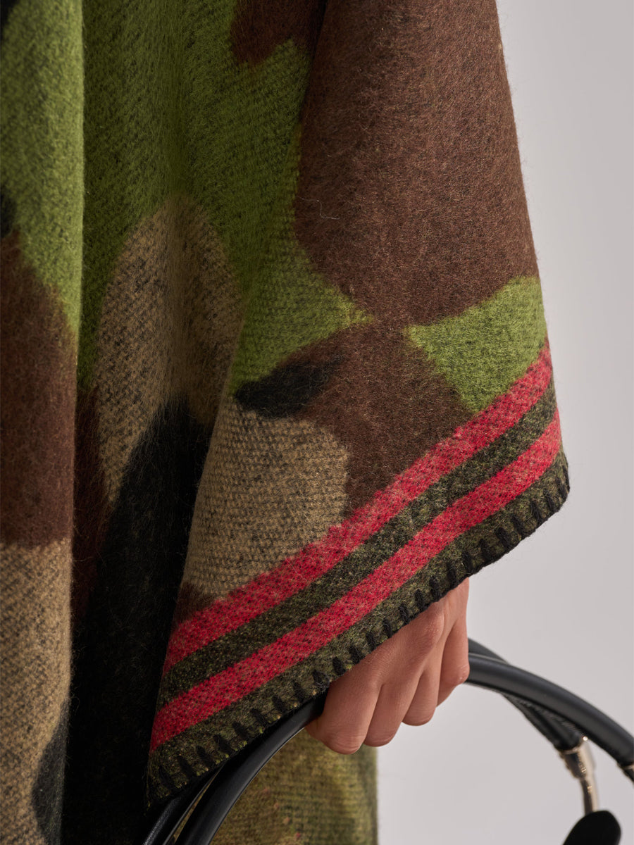 Knitted Camouflage-Print Maxi Poncho