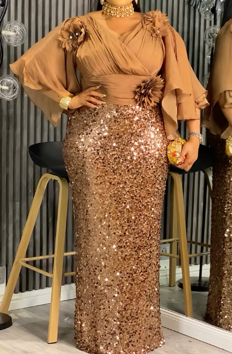 Demure 3D Flower Sequin Gown