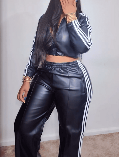 Hot Sale 🔥Vintage Faux Leather Jacket Long Pants 2pc Set