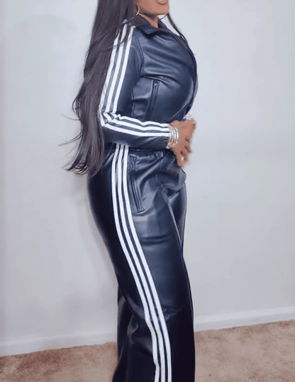 Hot Sale 🔥Vintage Faux Leather Jacket Long Pants 2pc Set