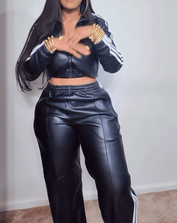 Hot Sale 🔥Vintage Faux Leather Jacket Long Pants 2pc Set