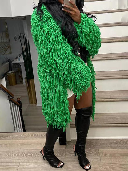 Knitted Crochet Fringe Sweater Cardigan