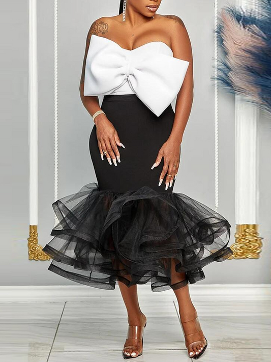 Strapless Bow Mesh Set