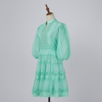 Elegant Lantern Sleeve Holiday Lace Dress